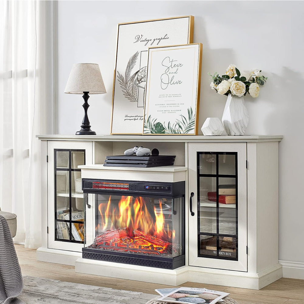 AMERLIFE 3-Sided Glass Fireplace TV Stand for TVs up to 65'' with 12 ...