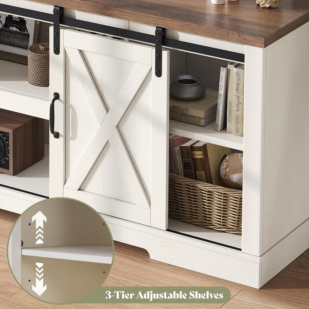 AMERLIFE 4 Piece Farmhouse Table Set with 66" TV Stand, Distressed White...