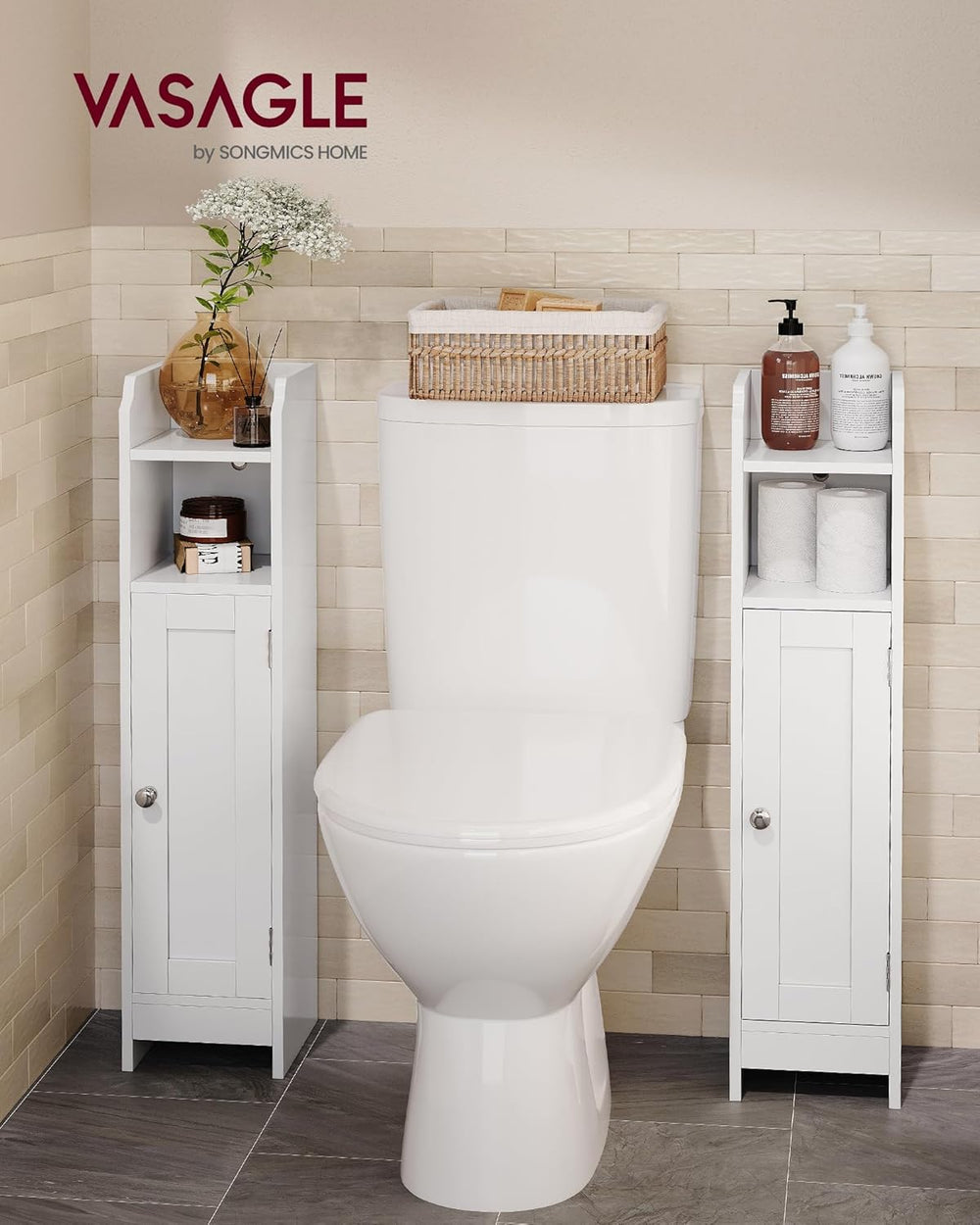 VASAGLE Small Storage Corner Floor Cabinet with Door, 7.9 x 7.1 x 31.5 Inches...