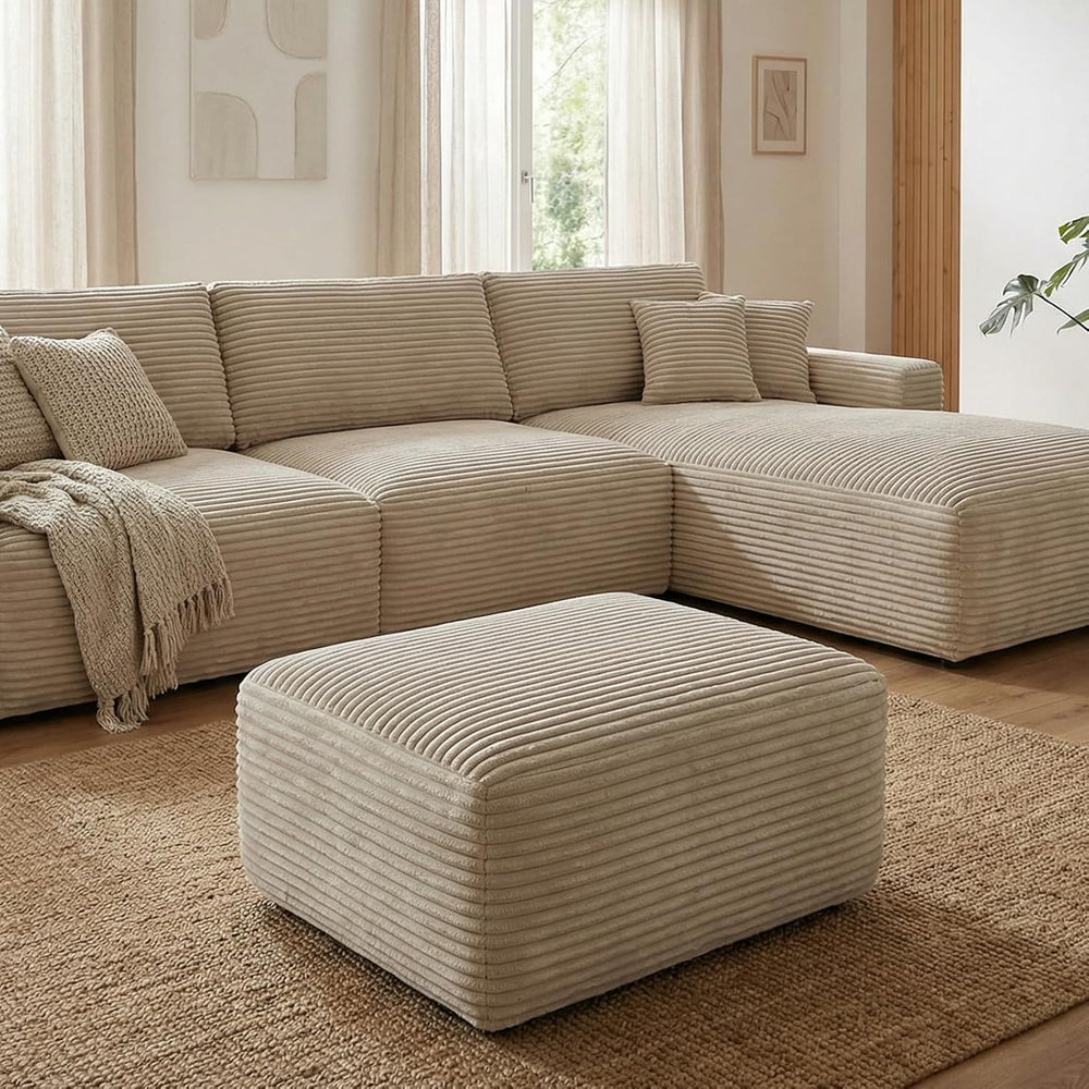EVLIQUIL Large Ottoman Foot Rest 37" Beige, Sofa Couch Ottomon with Soft...