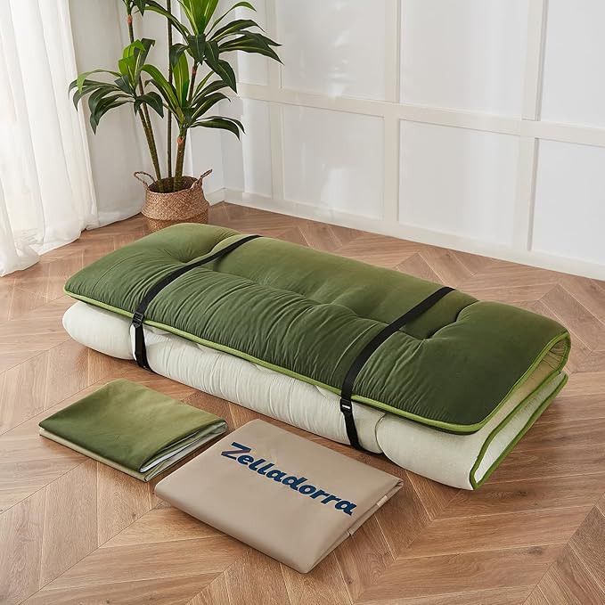 Japanese Floor Mattress, Futon Mattress with Portable Storage Bag and Washabl...