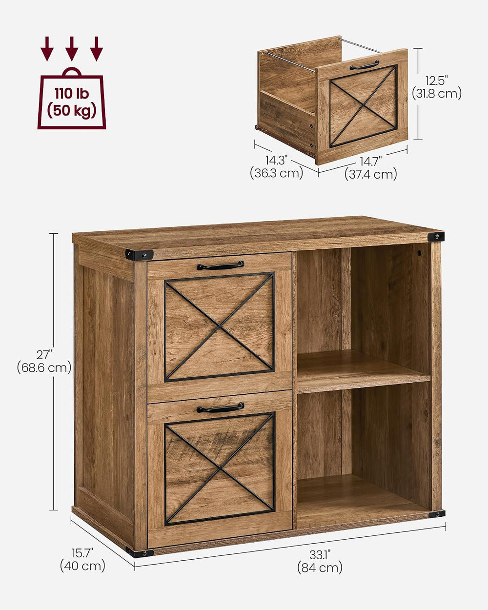 VASAGLE Lateral File Cabinet, Filing Cabinet with 2 Drawers, Printer Stand, 2...