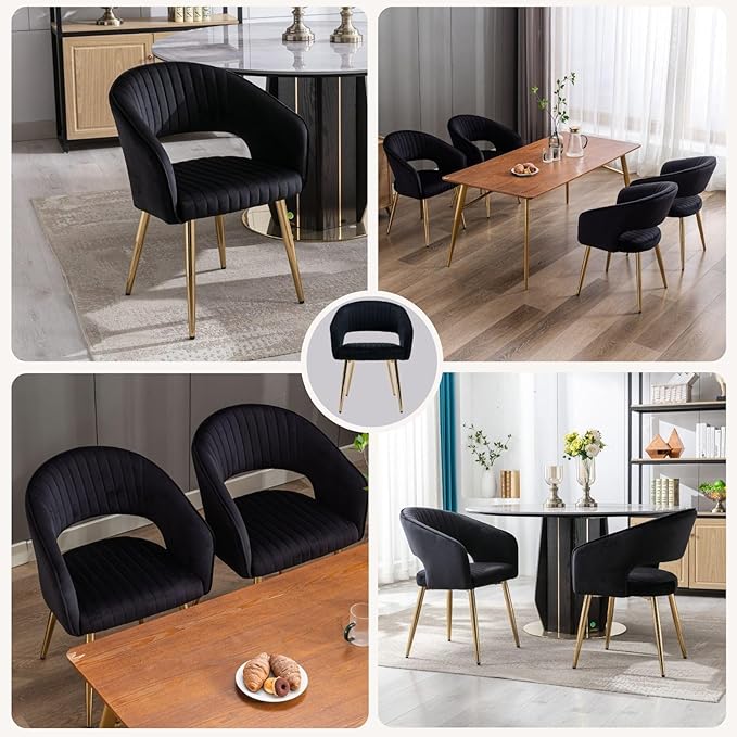 Black and Gold Velvet Dining Chairs, Modern Dining Room Chairs with Arms Set ...