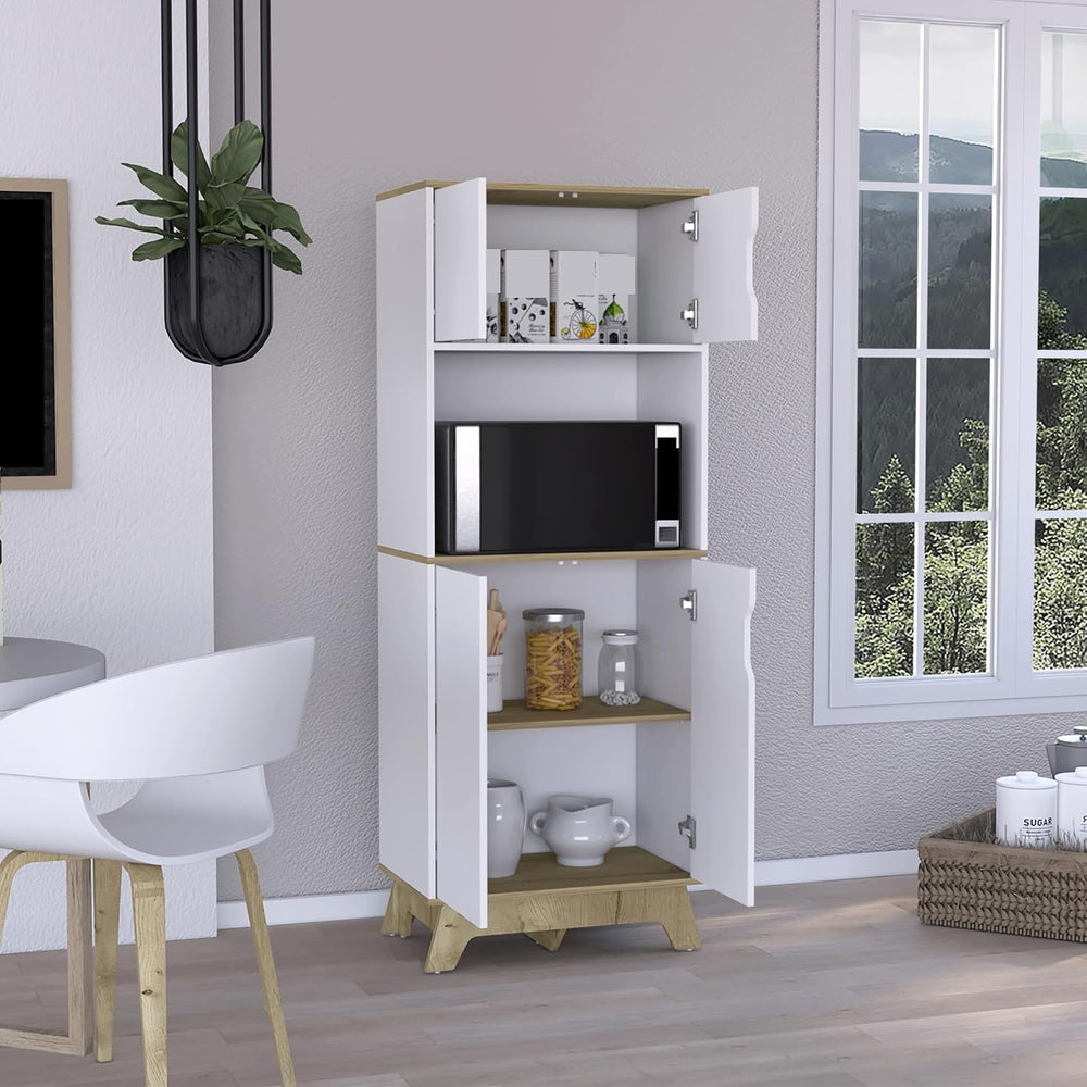 Microwave Pantry Cabinet with Drawer, Storage Sideboard Locker for Kitchen Li...