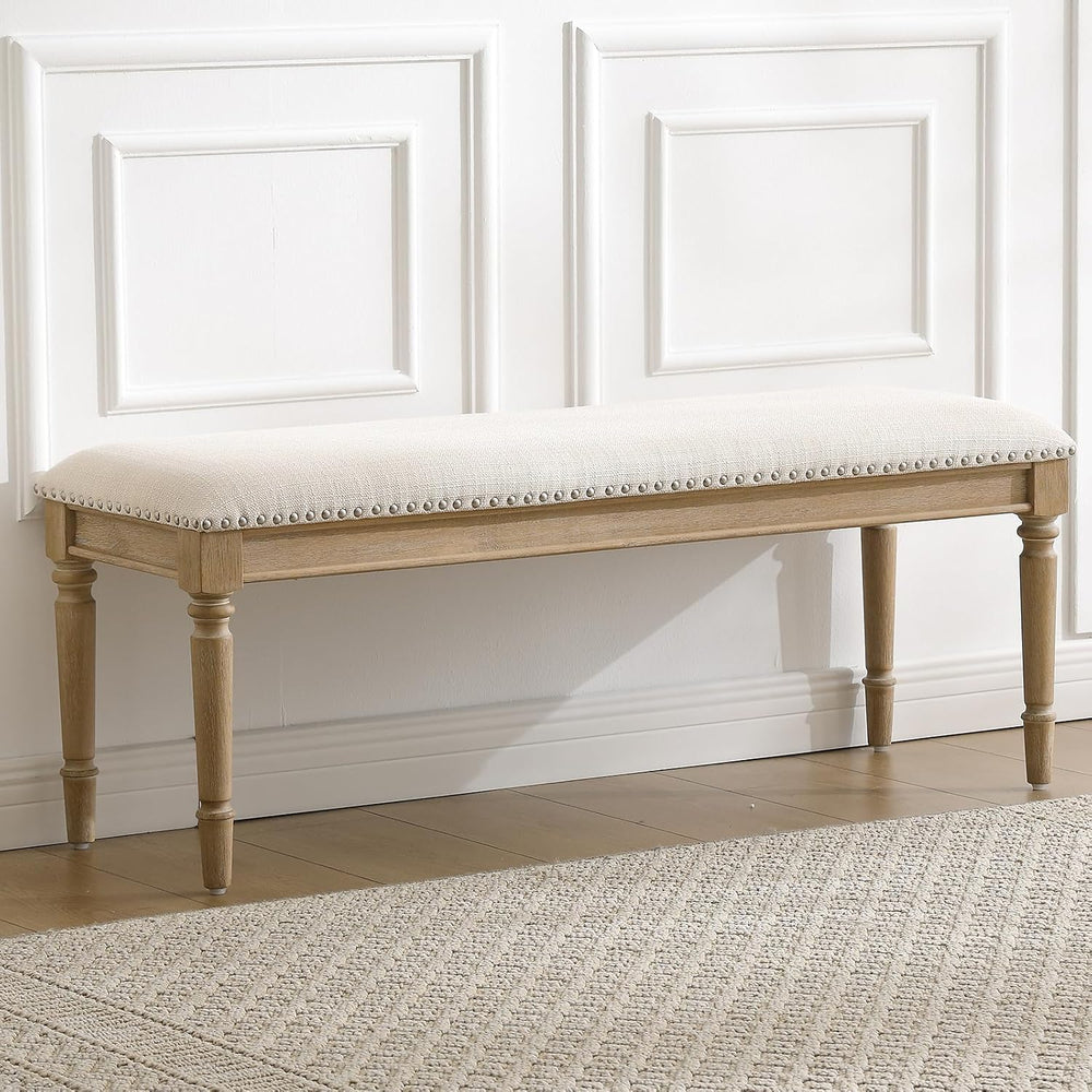 chairus Farmhouse Dining Bench 46" Wooden Entryway Bench with Padded Sea...