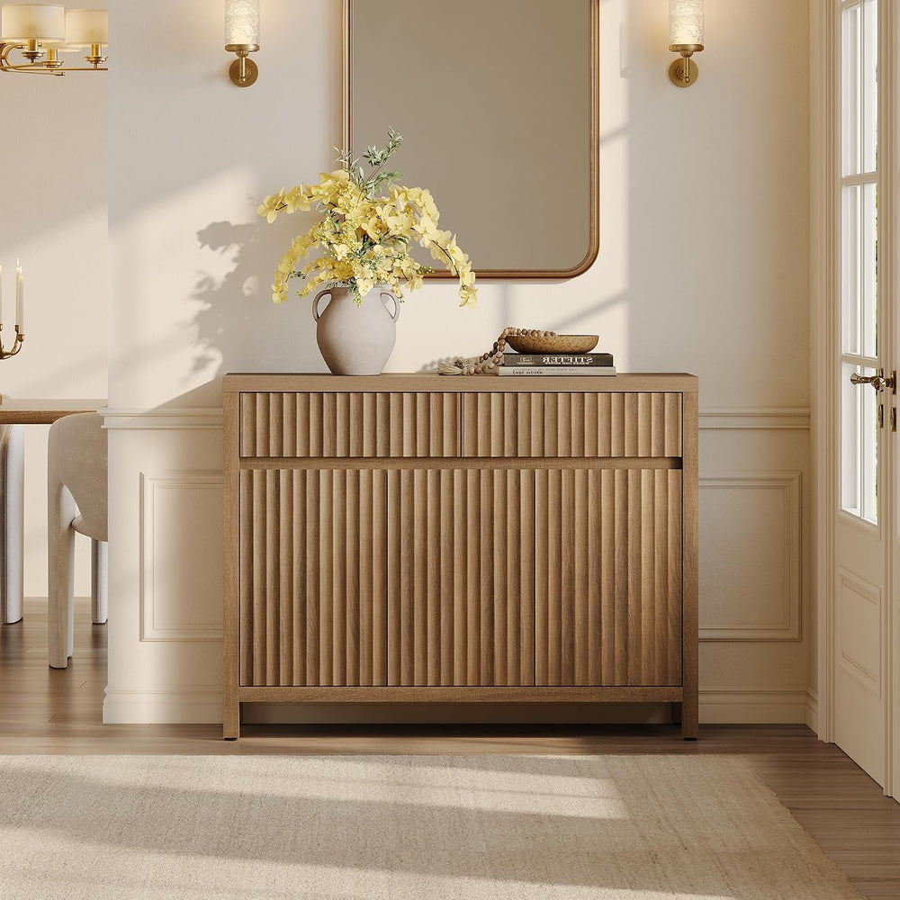 SICOTAS 42" Fluted Sideboard Buffet Cabinet with 2 Drawers and 3 Doors