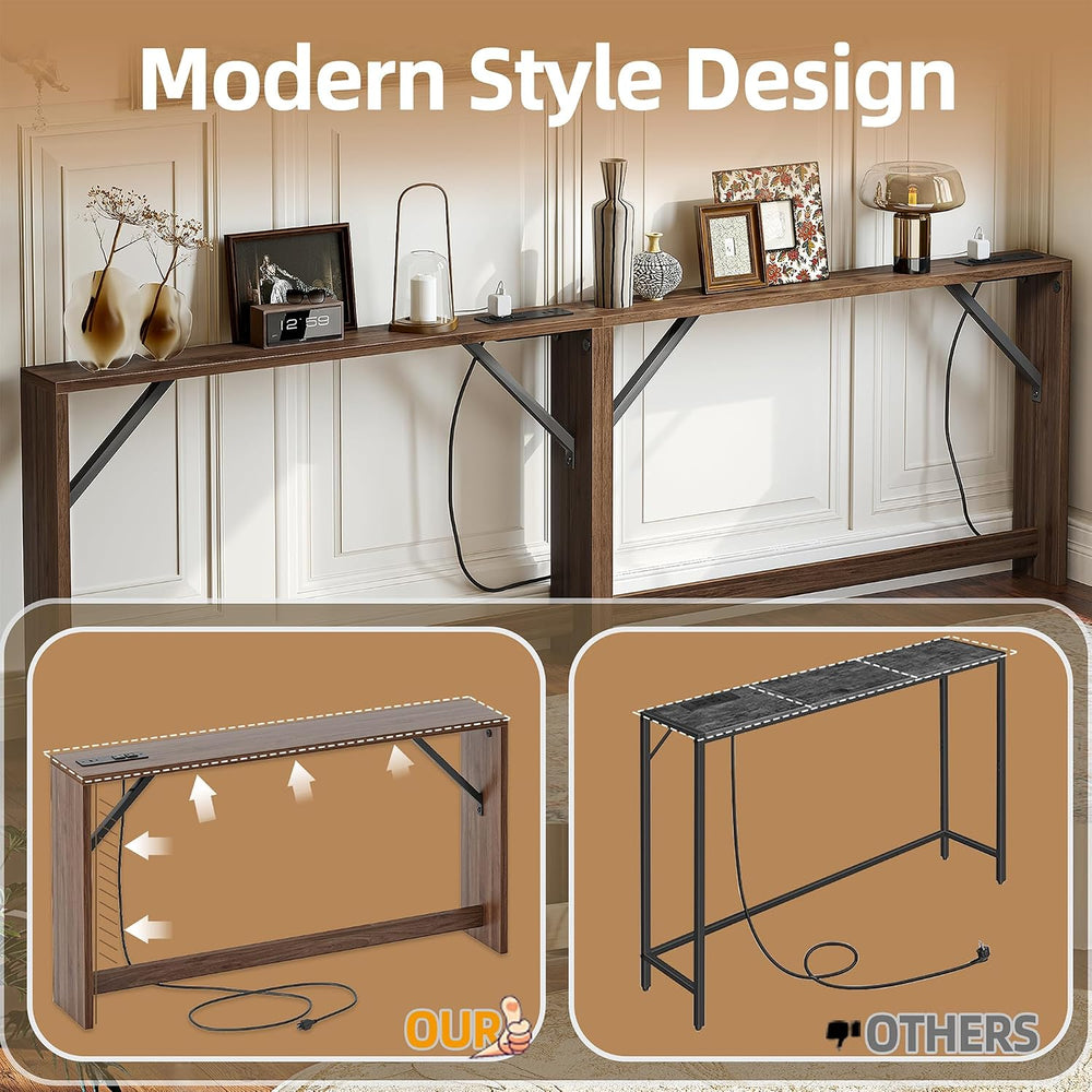 TIQLAB 5.9 Inch Narrow Console Table with Power Outlet,Sofa Table, Total Leng...