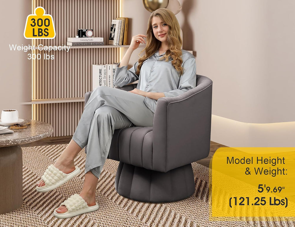 Dewhut Swivel Barrel Accent Chair, Velvet Reading Armchair, Gray, Set 1