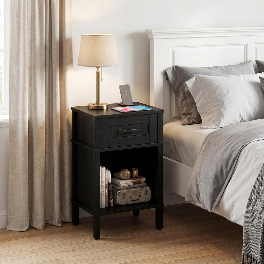 Black Nightstand with Drawers,Small Night Stand,Black Bedside Table