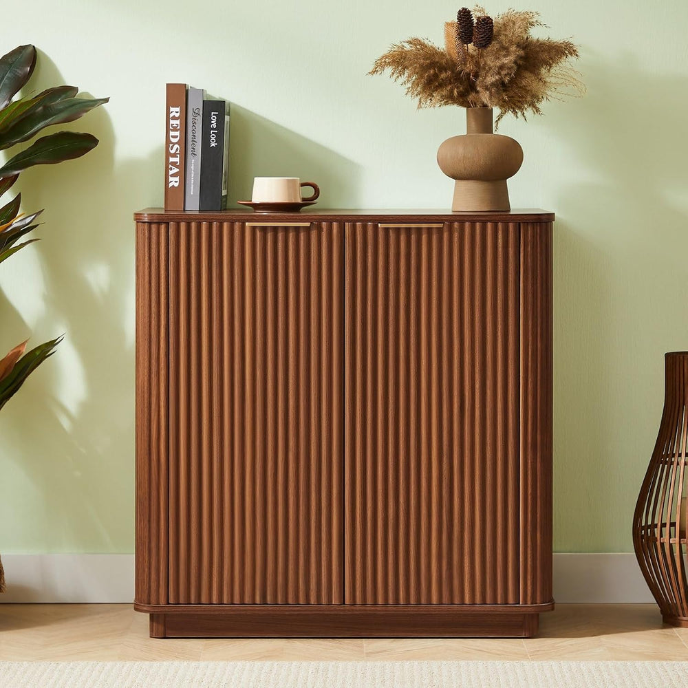 Buffet Cabinet with Curved Wave Design, Multi-Functional Sideboard with Adjus...