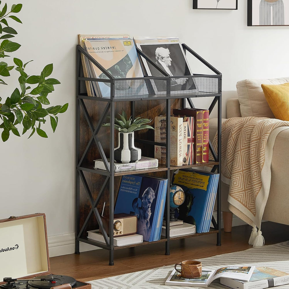 EYOCAL 6 Grids Vinyl Record Storage Holder Rack, Wooden Record Display Table ...