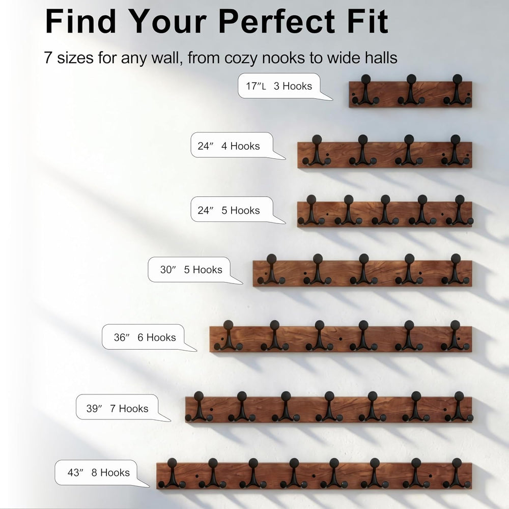 SKOLOO 43-Inch Wood Coat Rack Wall Mount with 8 Triple Hooks - Ideal for Fami...