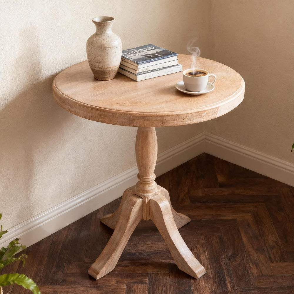 23.6'' Round Wooden End Table, Wooden Pedestal Side Coffee Tables, fo...