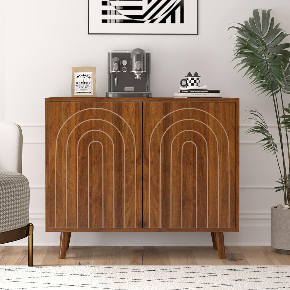 Accent Cabinet with Carving Lines, Modern Buffet Sideboard with Adjustable Sh...