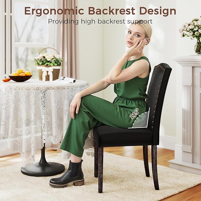 LSSPAID Dining Chairs Set of 2, Modern PU Leather Upholstered Parsons Dining ...