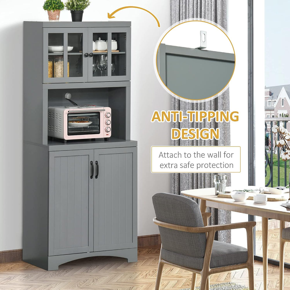 HOMCOM Kitchen Hutch 70" Pantry Cabinet Glass Framed Door Dining Room Gr...