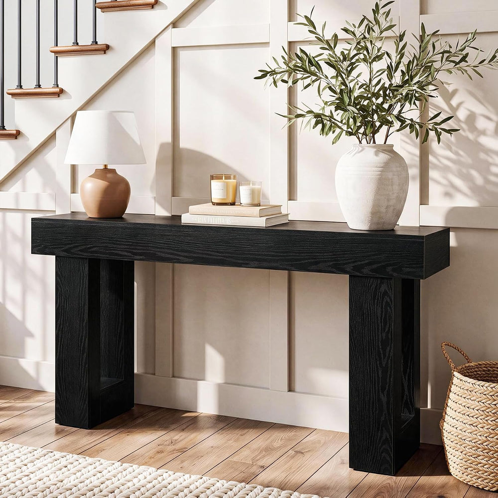 LITTLE TREE 63 Inches Long Sofa Table, Black Console Table for Living Room