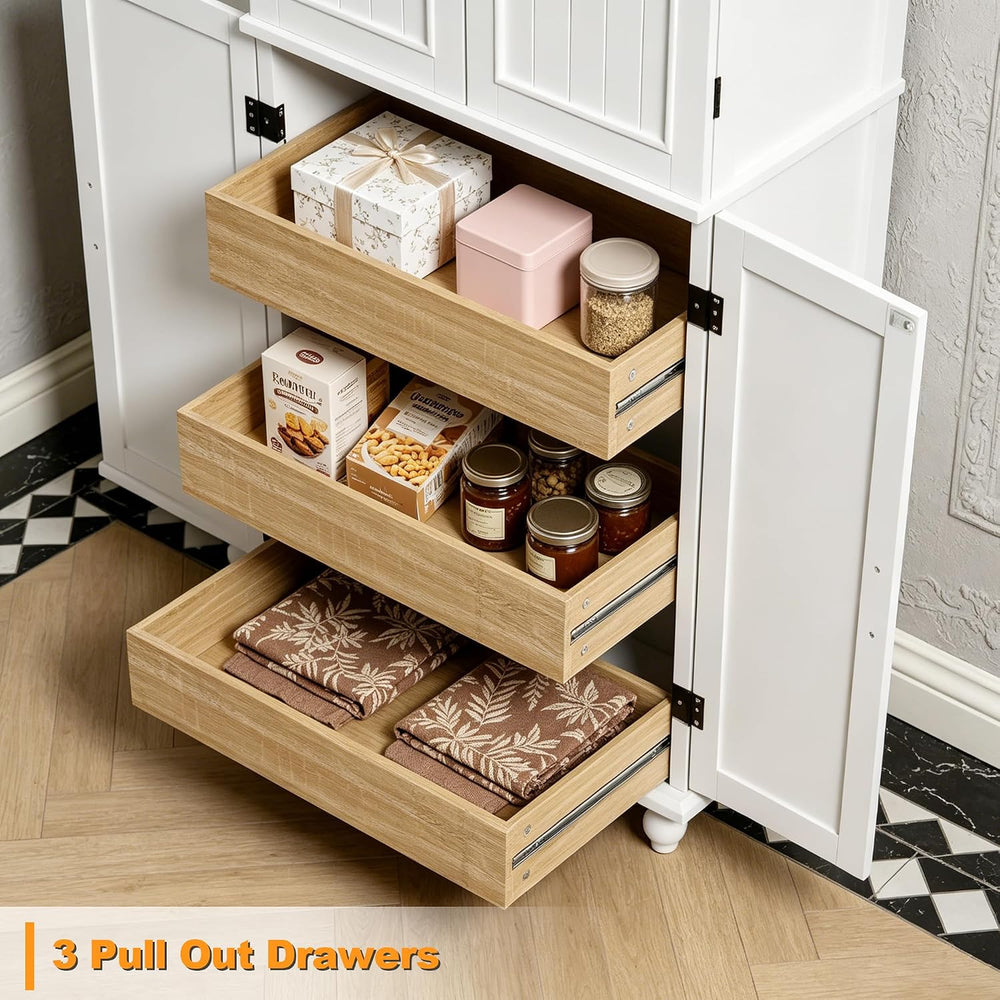 Scurrty Kitchen Pantry Cabinet, 69'' Pantry Storage Cabinet with 4 Do...