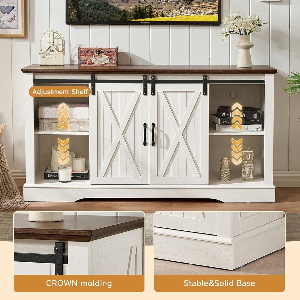 ROCKPOINT 58 Inch Farmhouse Entertainment Center,TV Stand with Sliding Barn D...