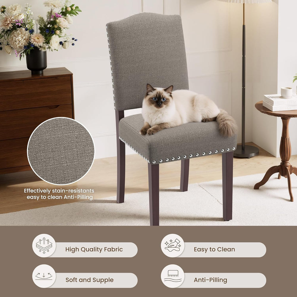 Upholstered Dining Chairs Set of 4 with Thickened Seat Cushion, Wooden Mid-Ce...