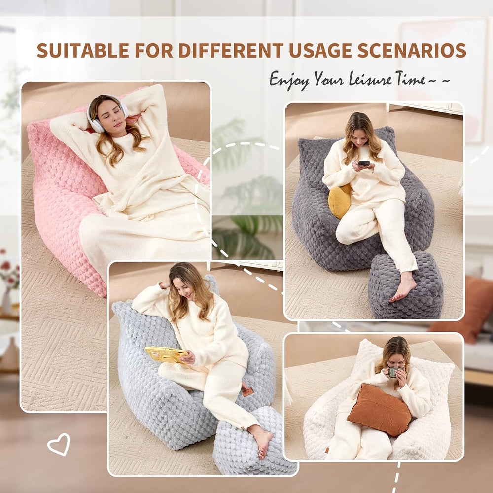 Bean Bag Chair with Ottoman, Modern Giant Bean Bag Couch Sofa with Footstool,...