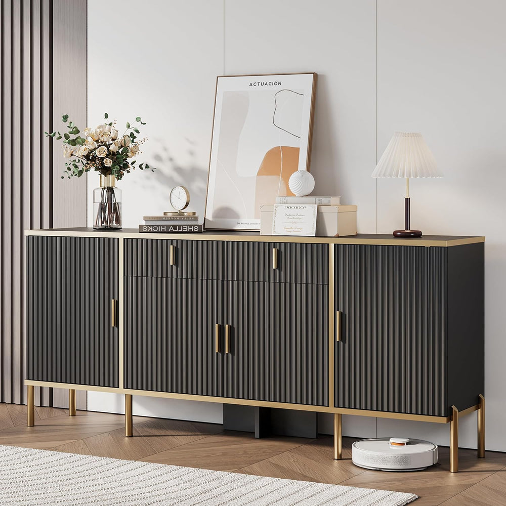60" Fluted Buffet Cabinet with Storage, Modern Buffets & Sideboard w...