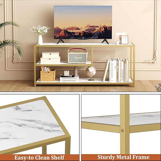 Function Home TV Stand for TVs up to 55 Inch, 3 Tier Entertainment Center, Me...