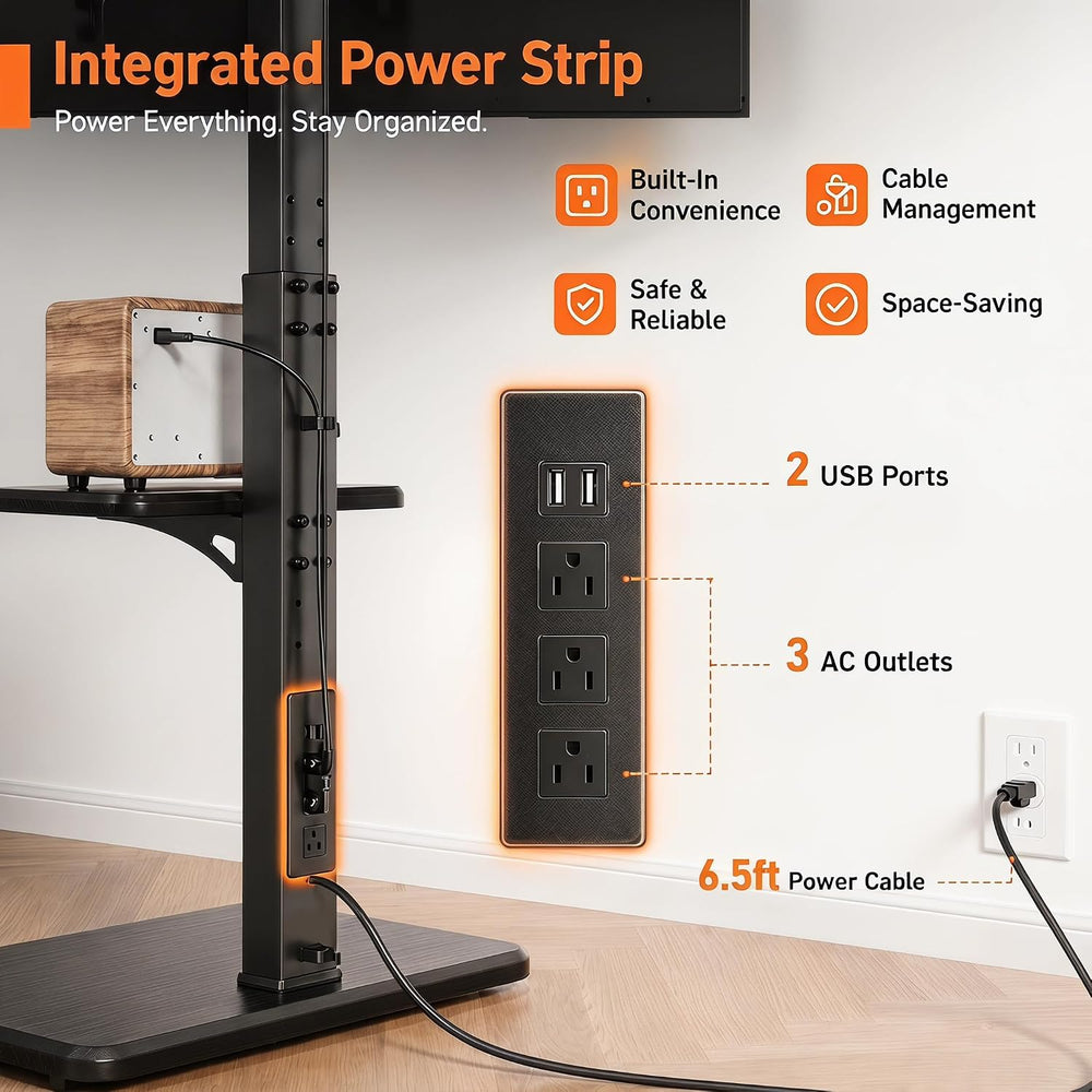 Perlegear Floor TV Stand with Power Outlet, Universal TV Stand for 32-75 inch...
