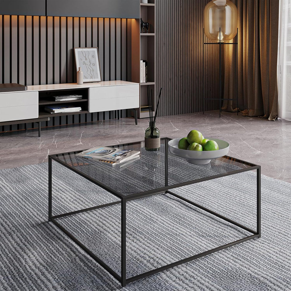 Glass Coffee Tables for Living Room Square Modern Center Table for Small Spac...