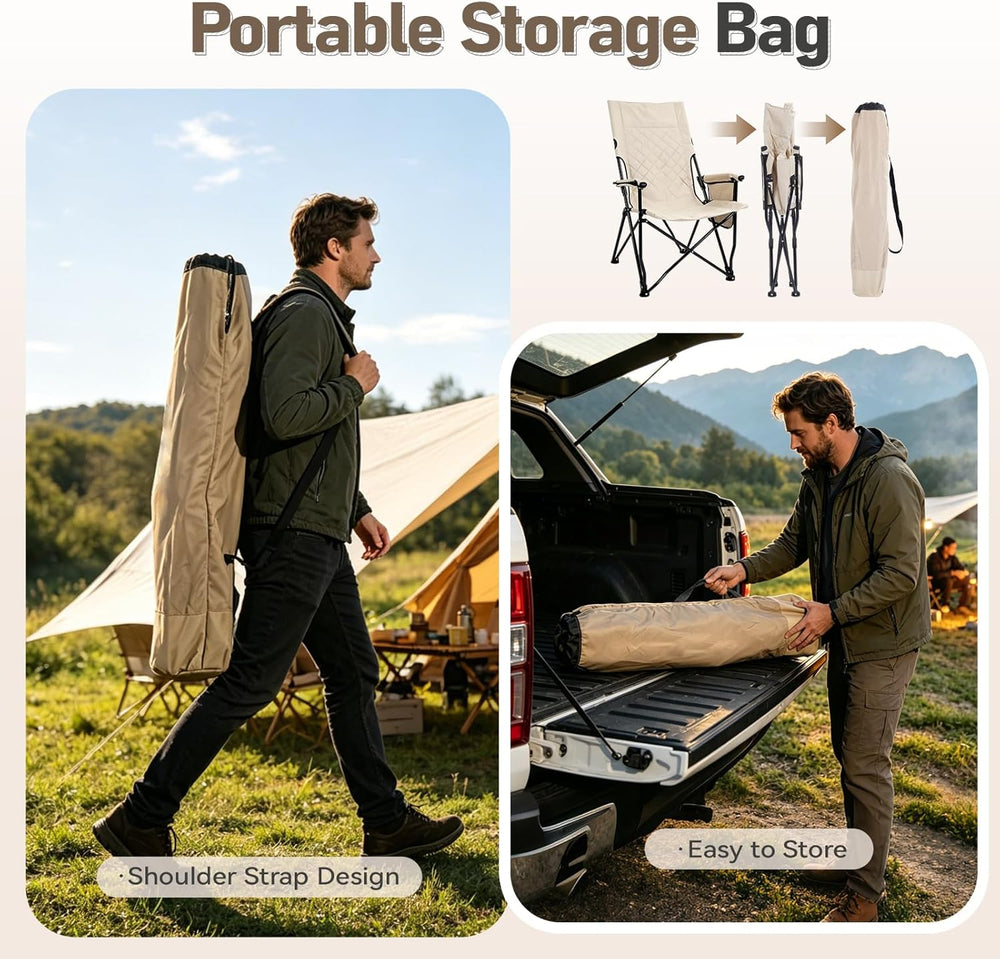 Folding Camping Chair, High Back Padded Portable Camp Chair with Storage Bag,...
