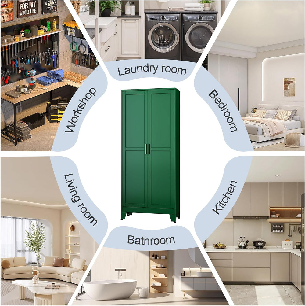 Green Metal Storage Cabinet,75" Steel Cabinets for Home Office | Kitchen...