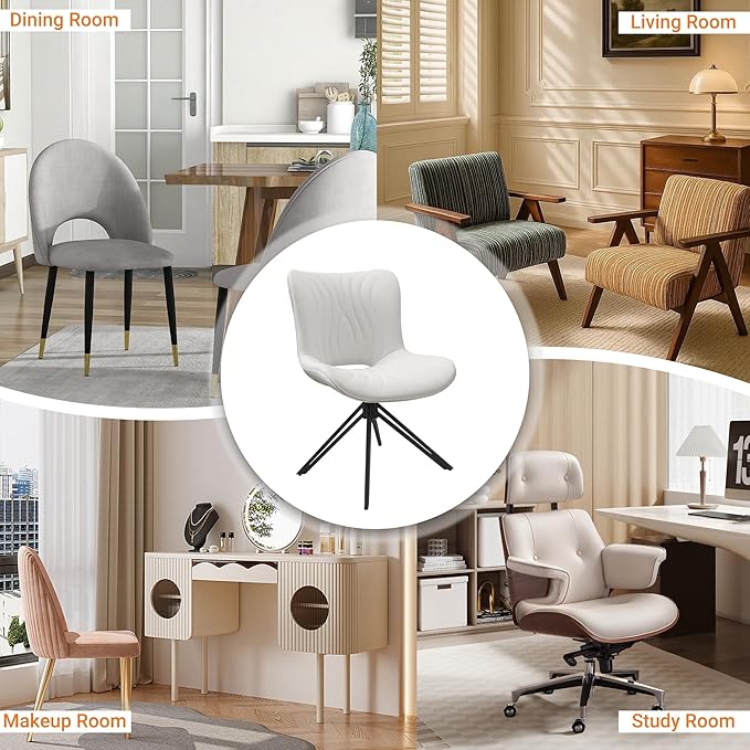 Dining Chairs Set of 4, 360° Swivel Armless Faux Leather Accent Chairs with P...
