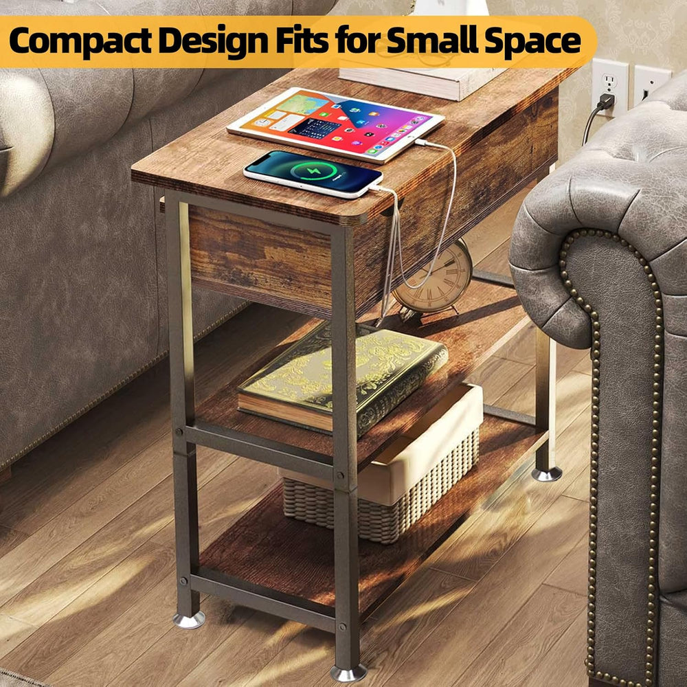TooCust Flip Top End Table with Charging Station Set of 2, 12" D×21"...