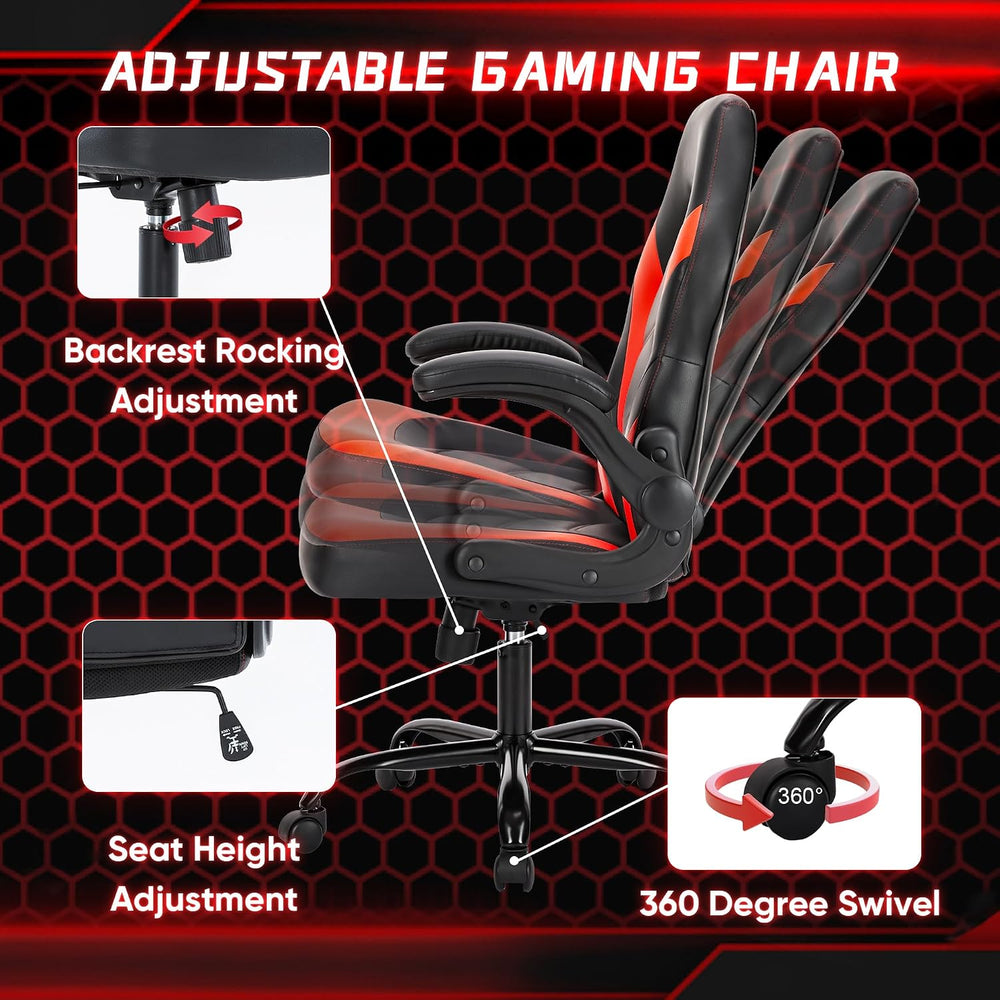 OLIXIS Computer Gaming Chair, Lumbar Support, Video Game | PU Leather, Flip-u...
