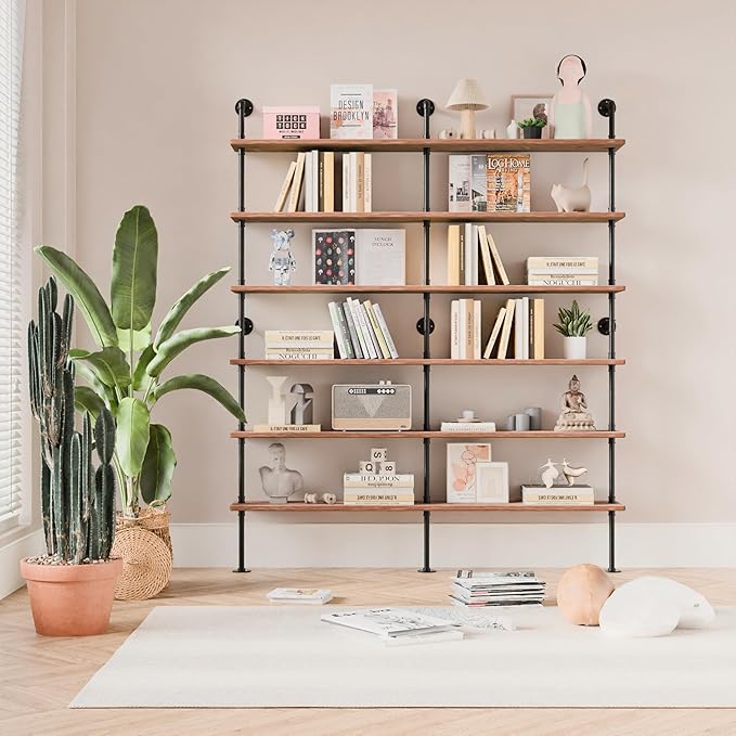 Industrial Ladder Shelf Bookcase, Wall Mounted Rustic Bookshelf, Retro Wood M...