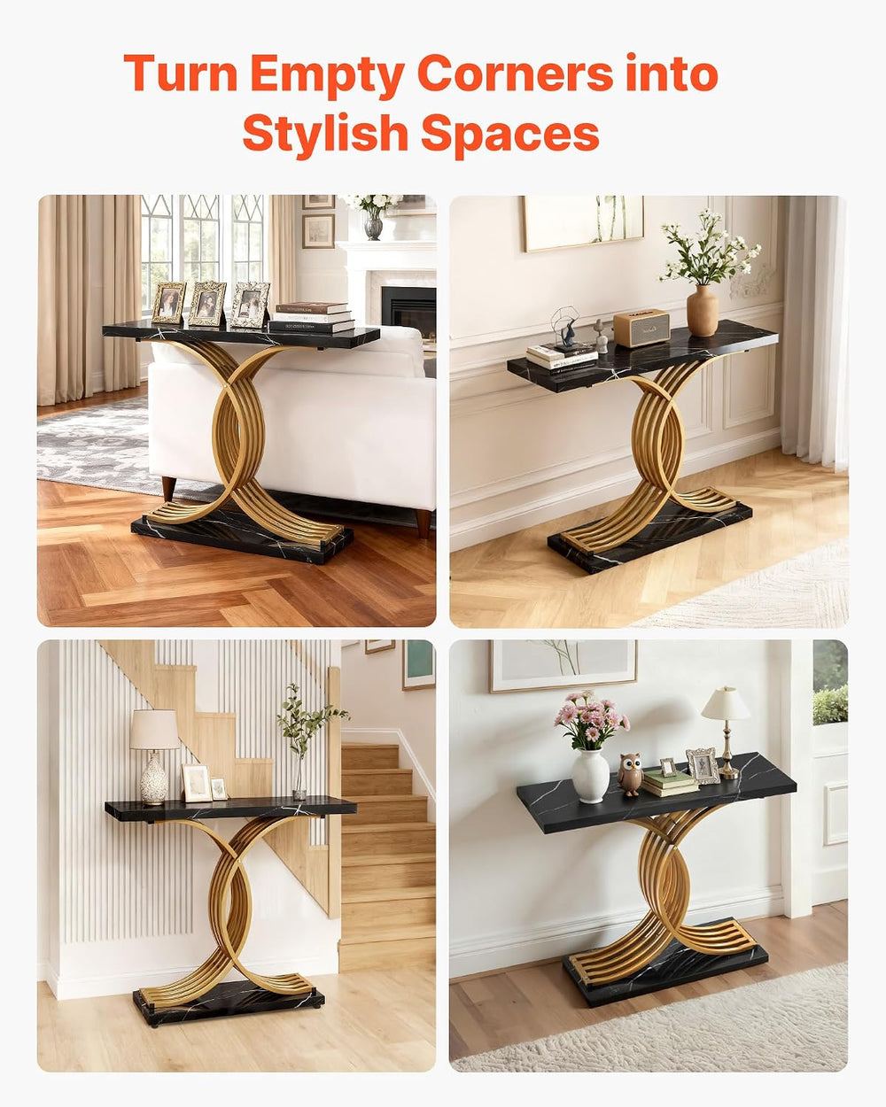 VEVOR 39 in Gold Console Table, Modern Desk Behind The Couch, Wood Rectangle ...