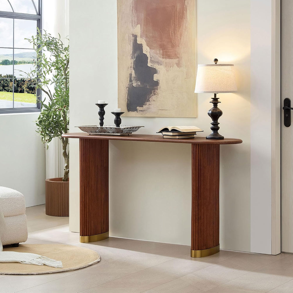 59.06" Narrow Console Table for Living Room with Unique Stainless Steel ...