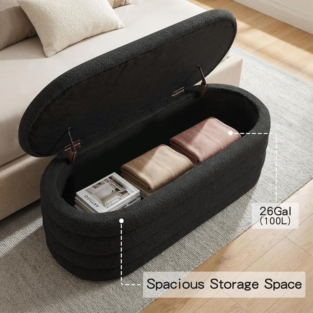 Furniliving Storage Ottoman Bench, 45'' Upholstered Boucle Ottoman wi...