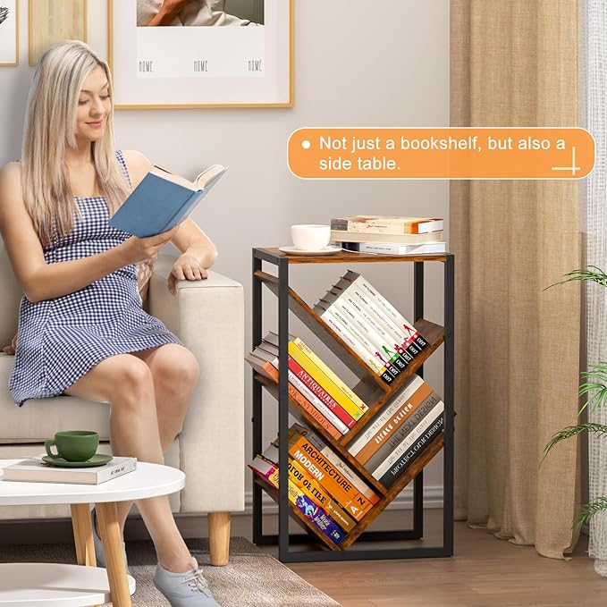 Small Bookcase - 5 Tier Tree Bookshelf with EVA Pads, Book Shelf for Small Sp...