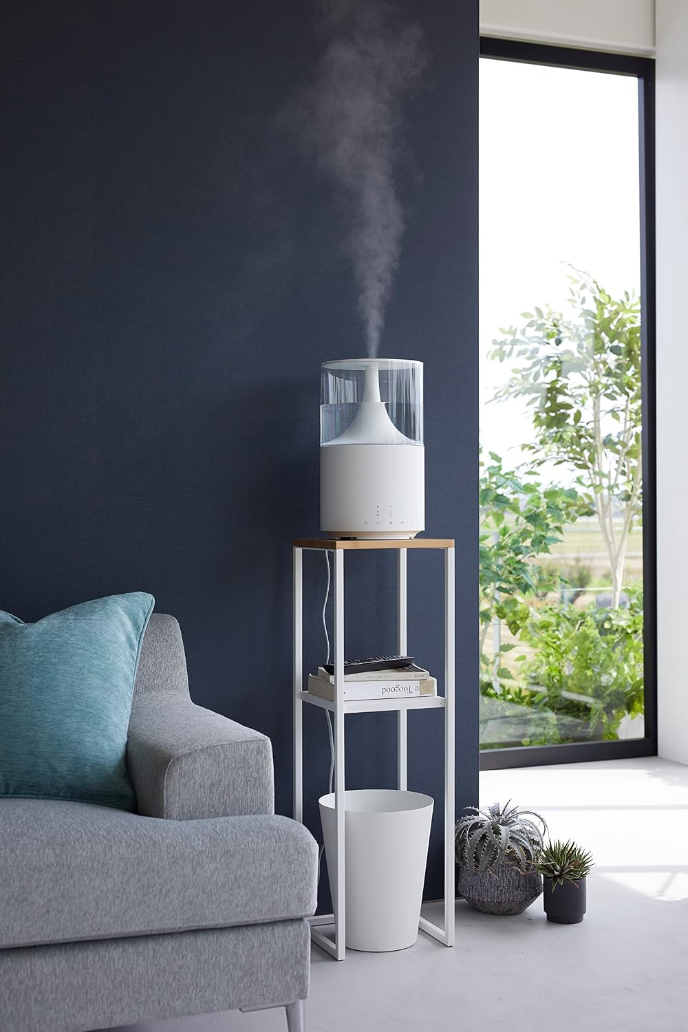YAMAZAKI Home 2-Tier Shelf, Corner Display Side Table, Steel + Wood, White | ...