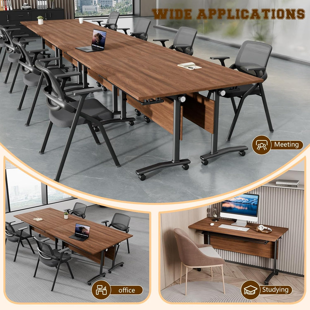 Folding Conference Table for 2-30 Person Modern Large Flip-Top Mobile Meeting...