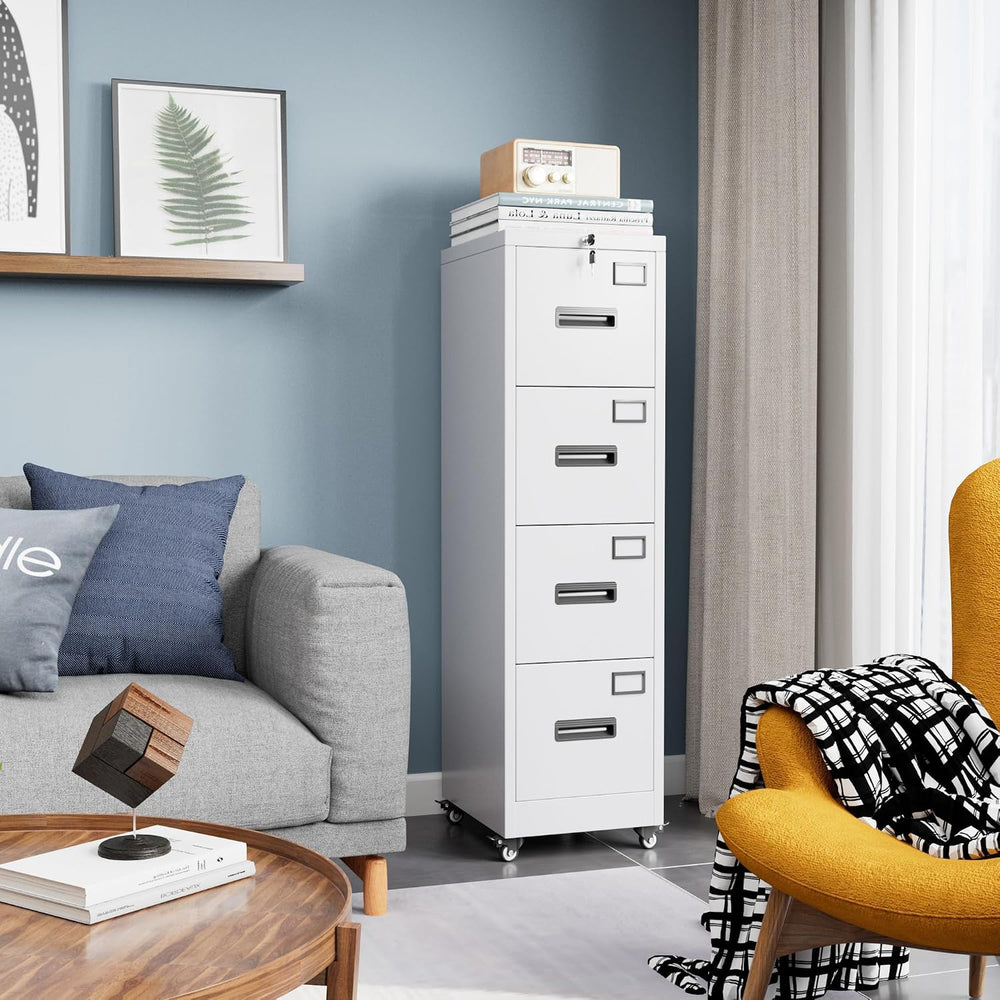 Garvee 4-Drawer White Metal File Cabinet with Individual Locks, Heavy-Duty St...