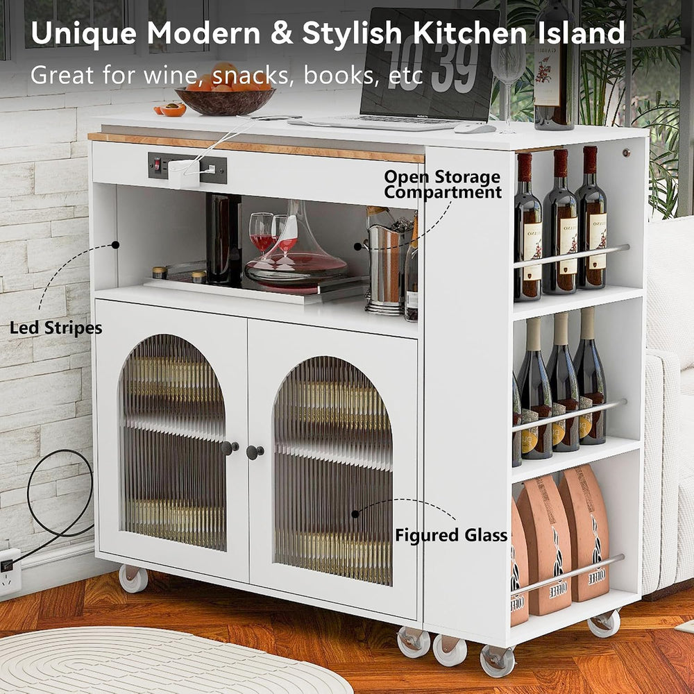 NicBex Rolling Kitchen Island with Extended Table Kitchen Island on Wheels wi...