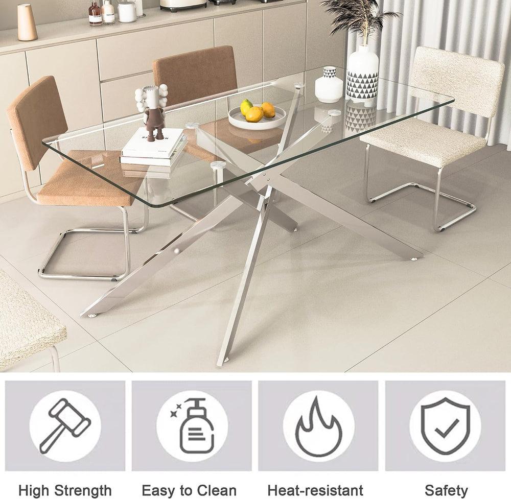 60" Glass Dining Table Set for 4, Modern Dining Room Table Set for 4, Si...