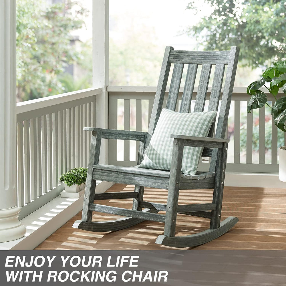 Oversized Outdoor Rocking Chair, HDPE 350lbs Heavy Duty Porch Rocker with Hig...