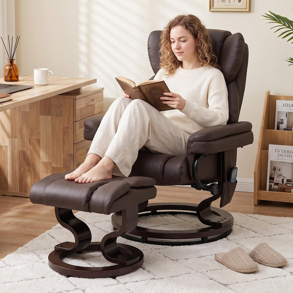HOMCOM Massage Recliner Chair with Ottoman Footrest, 360° Swivel, Brown