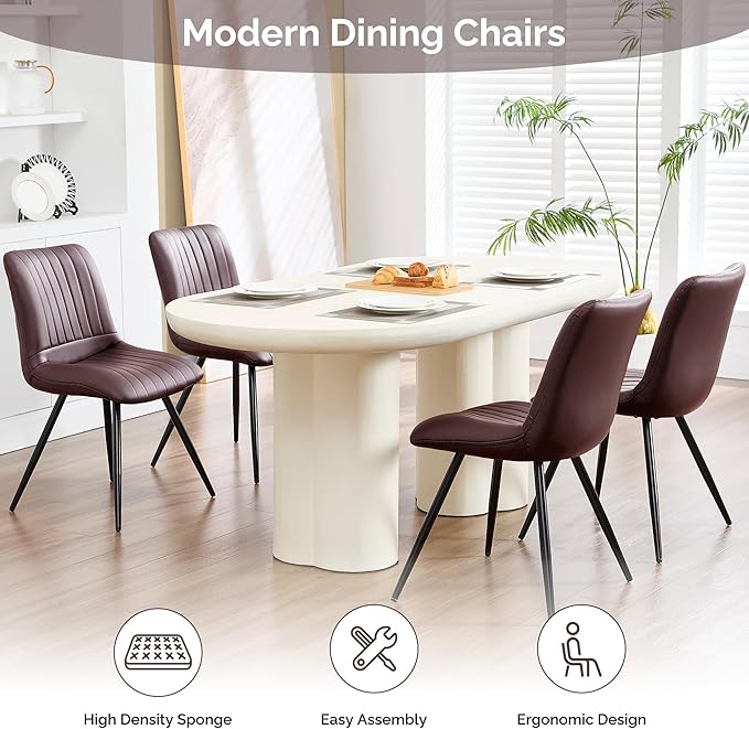Dining Chairs Set of 2, Modern Dining Chairs with Thick Cushions, PU Leather ...