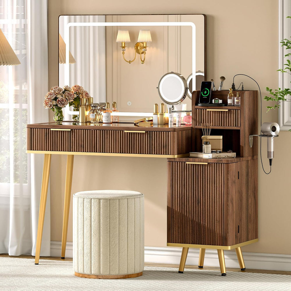 Einhomn 47" Vanity Desk with 5X Magnifying Mirror & 3-Color LED Ligh...