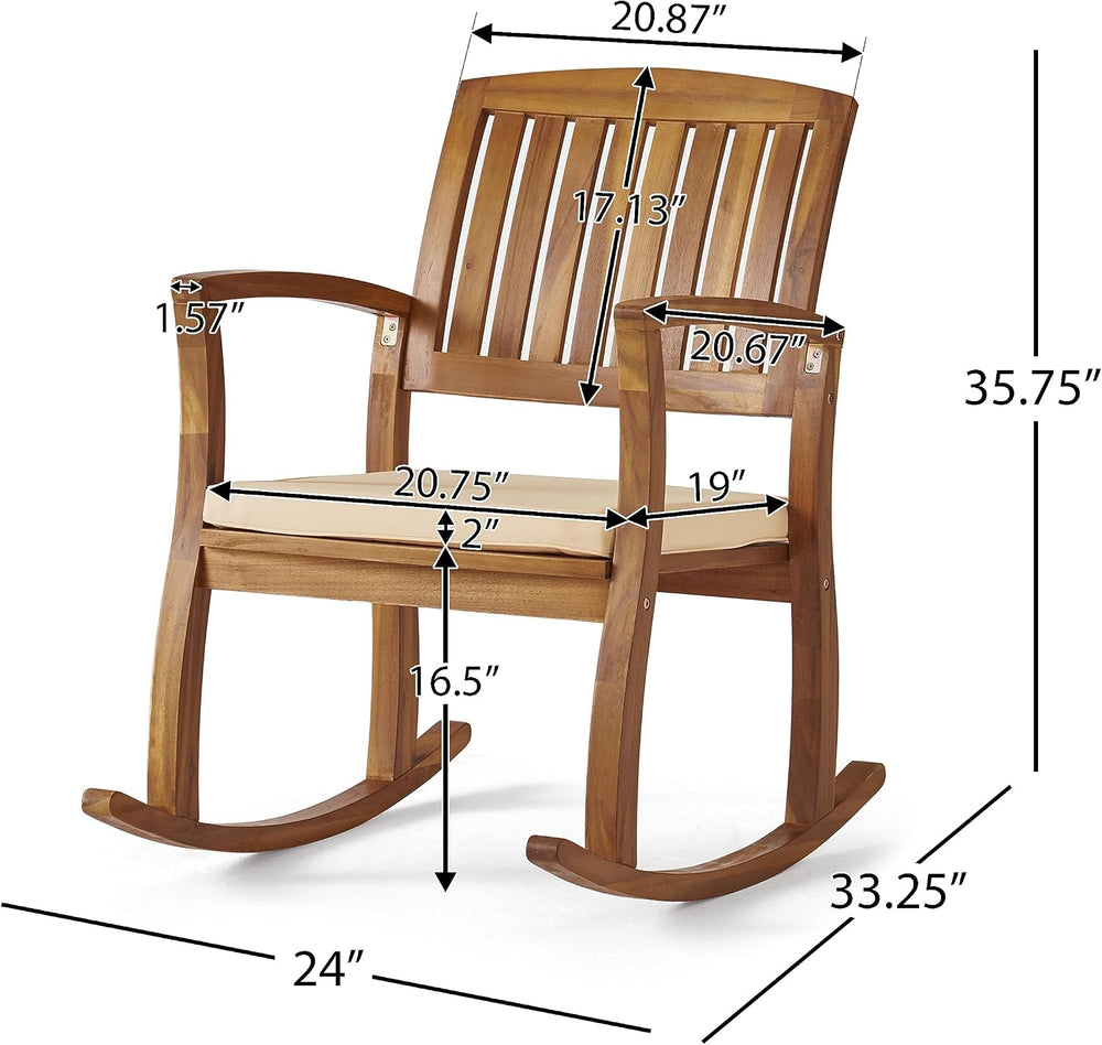 Christopher Knight Home Selma Acacia Rocking Chairs with Cushions, 2-Pcs Set,...