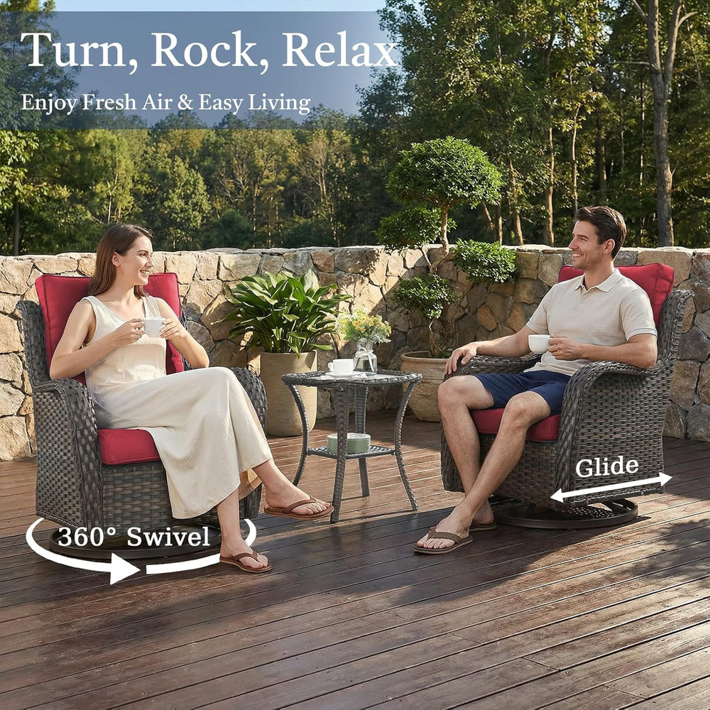Outdoor Swivel Rocker Patio Chairs with Side Table 3 Pieces PE Wicker Patio F...